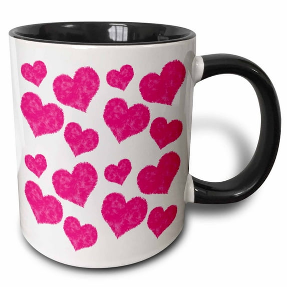 3drose, Cute Fuzzy Pink Valentine Hearts Pattern, 11oz Two-tone Black Mug