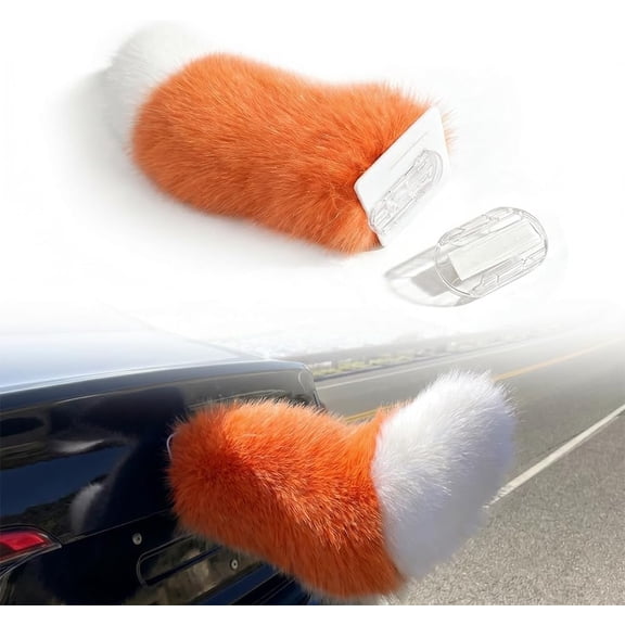Cute Fuzzy Plush Wagging Tail for Car, Remote Control Electric Car Tail, Rechargeable Auto Trunk Decoration, Self Adhesive Faux Fox Tail Exterior Accessory for All Vehicles (Orange)