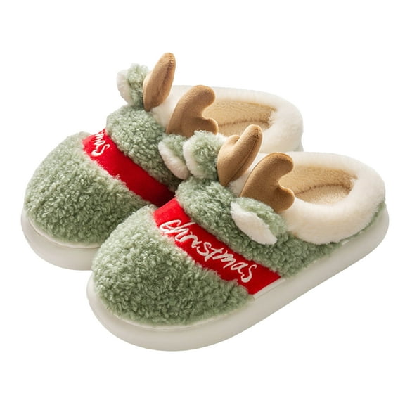Cute Fuzzy Reindeer House Slippers for Women Xmas Animal Bedroom Indoor Memory Foam Slip on Shoes