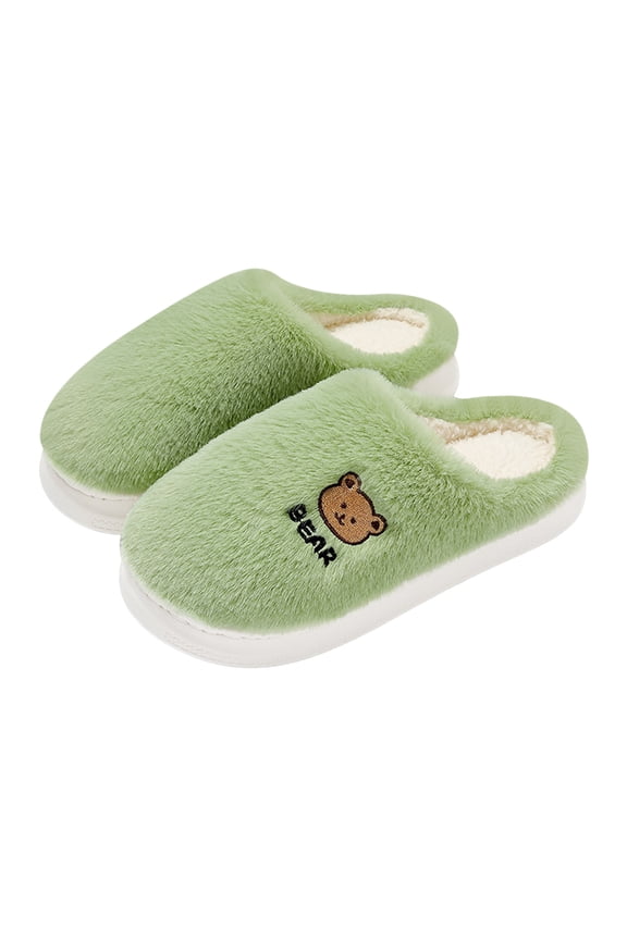 Cute Fuzzy Slippers for Women Cartoon Bear Comfy Plush Winter Fleece Lined Cloud Pillow House Slides Shoes