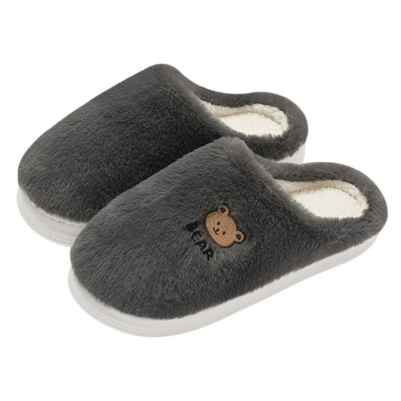 Cute Fuzzy Slippers for Women Cartoon Bear Comfy Plush Winter Fleece Lined Cloud Pillow House Slides Shoes