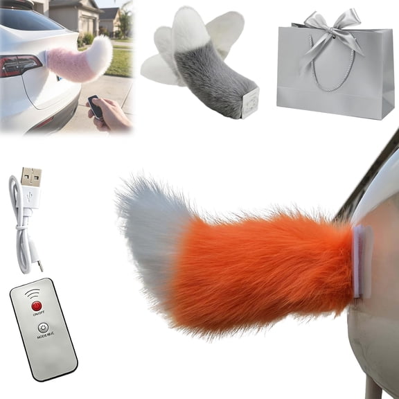 Cute Fuzzy Tail Car Decoration, Wagging Tail for Car, Remote Control Electric Furry CarTails, USB Rechargeable Furry Tails with Adjustable Speed, Universal Fit for Auto Trunk Bumper Decoration (#N)