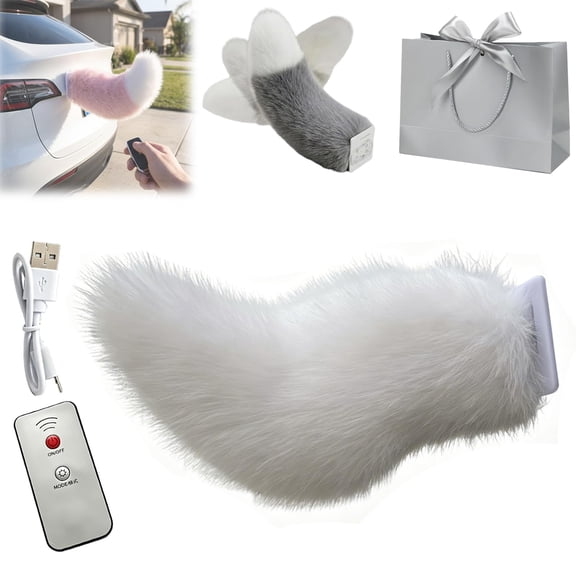 Cute Fuzzy Tail Car Decoration, Wagging Tail for Car, Remote Control Electric Furry CarTails, USB Rechargeable Furry Tails with Adjustable Speed, Universal Fit for Auto Trunk Bumper Decoration (#N)