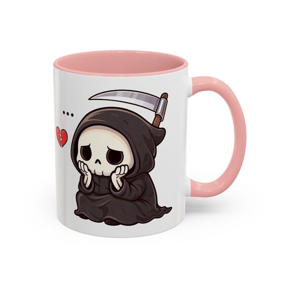 Cute G1rim Reaper Broken Heart Mug KawaI1I Sad Skeleton Goth Coffee Cup Dark Humor VaL1entine Gift Spooky Halloween Drinkware For Her Him