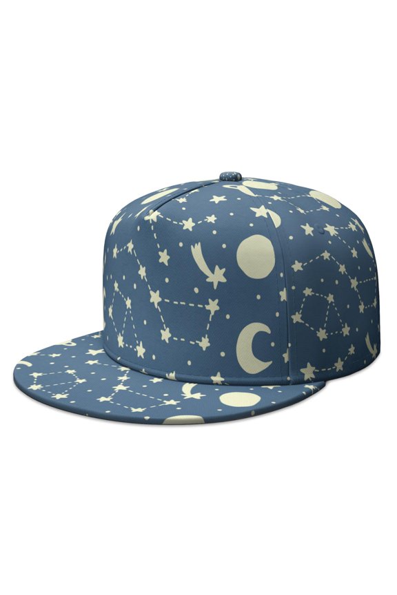 Cute Galaxy Snapback – Moon and Stars Print, Adjustable Flat Visor Hat for Women Girls, Hip Hop Style Daily Cap
