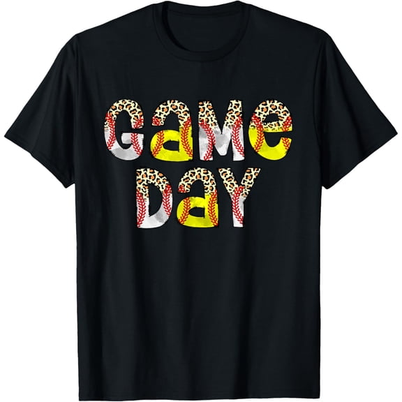 Cute Game Day Leopard Baseball Softball Mom Life Mom of Both T-Shirt men and women can wear, black, white, gifts