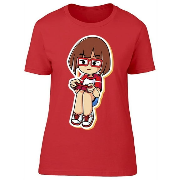 Cute Gamer Girl Concentrated T-Shirt Women -Image by Shutterstock, Female Medium