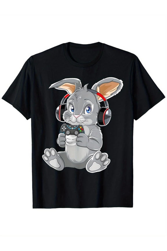 Cute Gaming Bunny Rabbit Headset Controller Video Game Player Graphic Tee Shirt