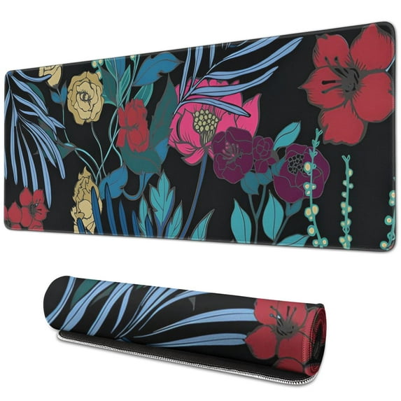 Cute Garden Flowers Mouse Mat - Soft Touch, Non-Slip Rubber Base for Stability, Easy Slide, Splash Resistant Surface, Uniquely Designed, Portable, Ideal for Any Computer, 31.5x11.8 Inch