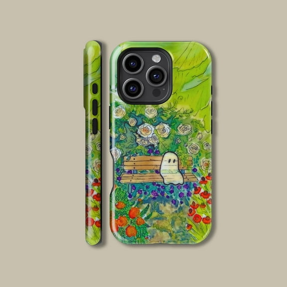 Cute Garden Ghost on Bench Case for iPhone Samsung Spooky