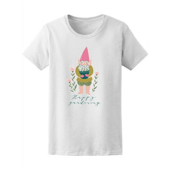 Cute Garden Gnome With Flowers T-Shirt Women -Image by Shutterstock, Female Medium