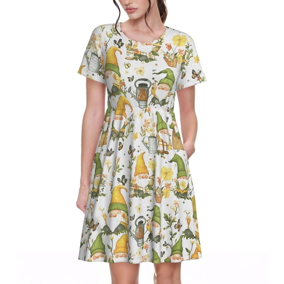 Cute Garden Gnome Women's Dresses Short Sleeve Nightdresses for Summer