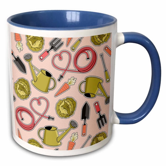 3drose, Cute Gardening Gardener Pattern Pink, 11oz Two-tone Blue Mug