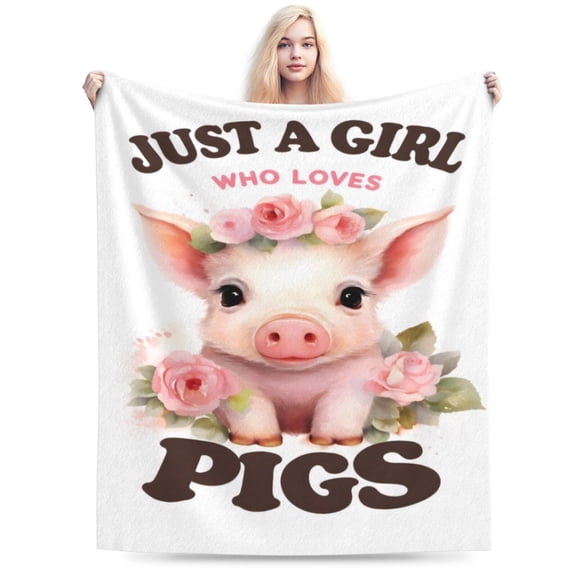 Cute Garland Pig Blanket Gifts Just a Girl Who Loves Pigs Flowers Piggy Piglet Flannel Throw Blankets Soft Comfy Lightweight for Home Decor Couch Bed Sofa 50x40