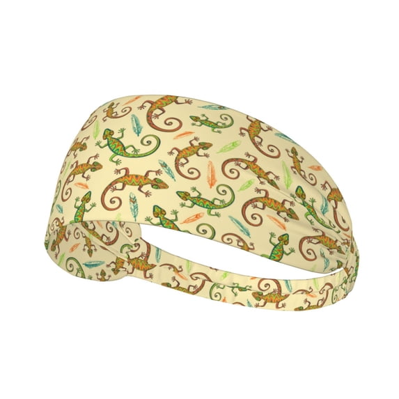 Cute Gecko Lizard Feathers Headbands for Women Men, Workout Elastic Sweat Band for Yoga Running Cycling Gym Exercise Non Slip Head Bands for Women's Hair