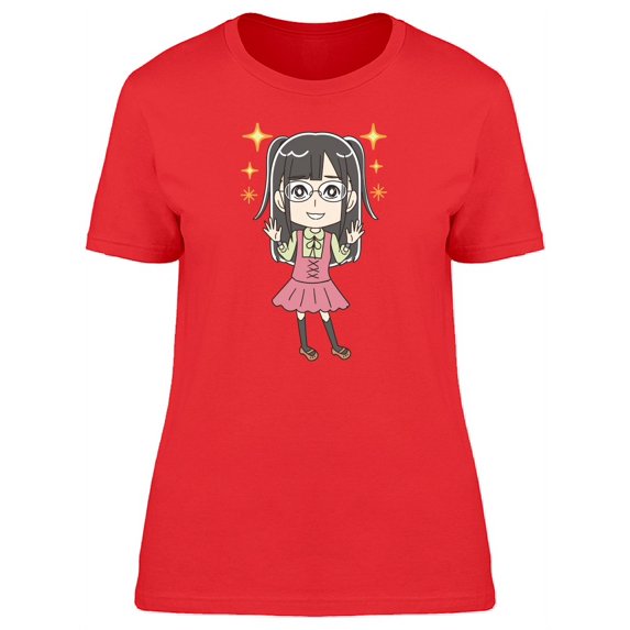 Cute Geek Girl Cartoon T-Shirt Women -Image by Shutterstock, Female Medium