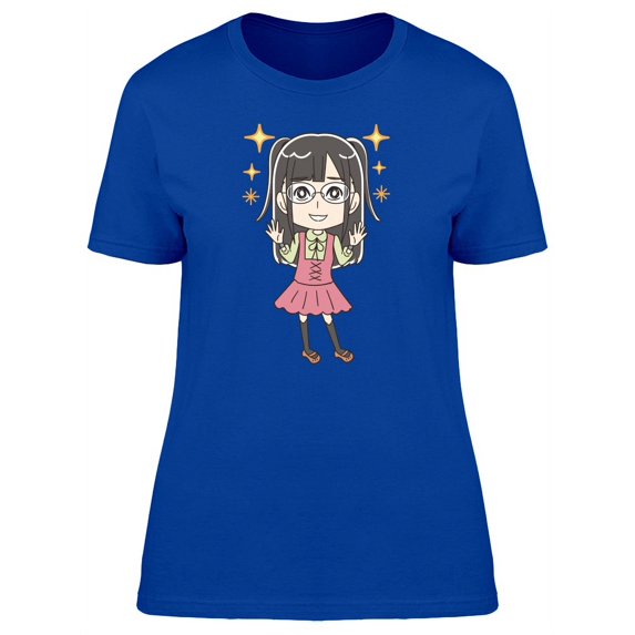 Cute Geek Girl Cartoon T-Shirt Women -Image by Shutterstock, Female XX-Large