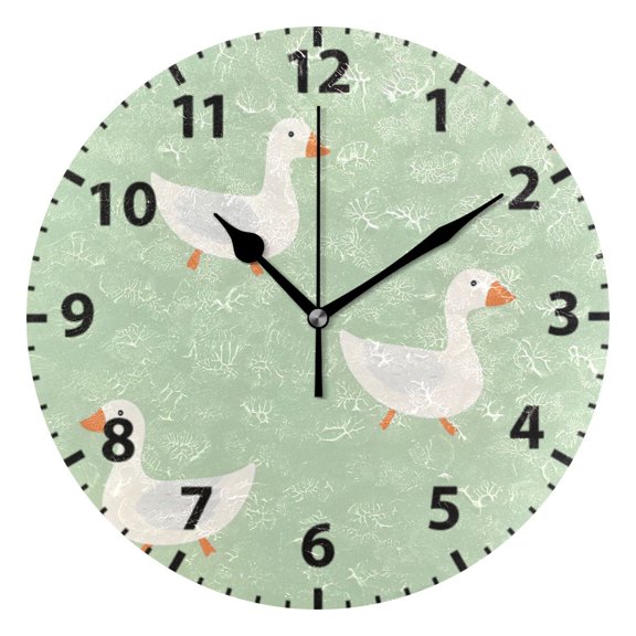 Cute Geese Pattern Wall Clock 10in Round Artistic Oil Painting Home Decor Desk Table Clock