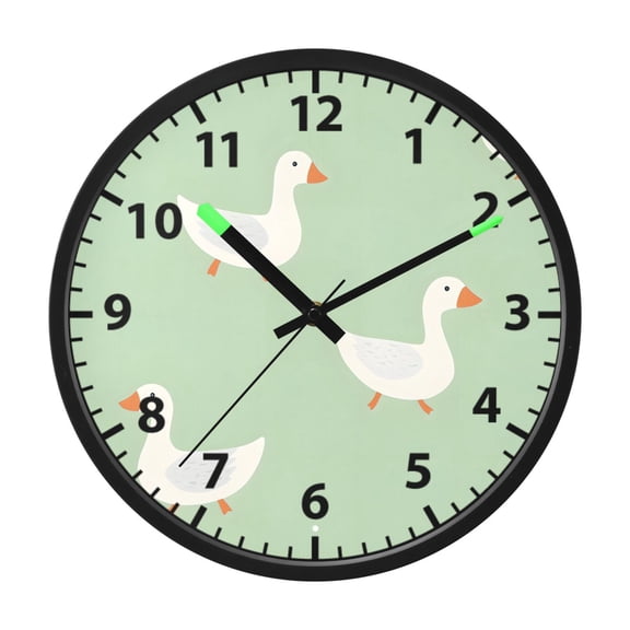 Cute Geese Pattern Wall Clock 12 Inch Voice Activated Night Light Silent Non Ticking