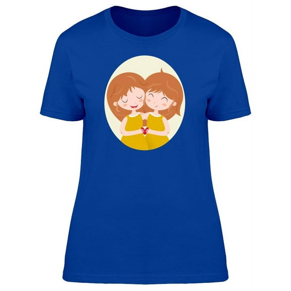 Cute Gemini Zodiac Girls Cartoon T-Shirt Women -Image by Shutterstock, Female XX-Large