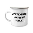 thumbnail image 1 of Cute Geocaching Gifts, Geocaching is My Happy Place, Cheap 12oz Camper Mug For Friends From, 1 of 2