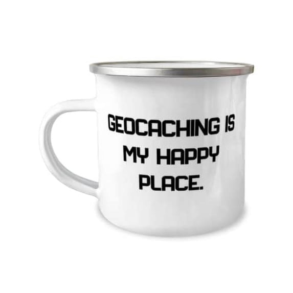 Cute Geocaching Gifts, Geocaching is My Happy Place, Cheap 12oz Camper Mug For Friends From