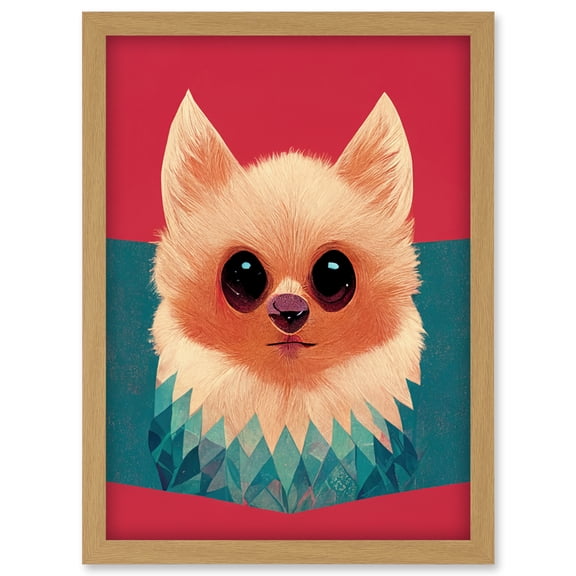 Cute Geometric Pomeranian Dog Illustration Artwork Framed Wall Art Print A4