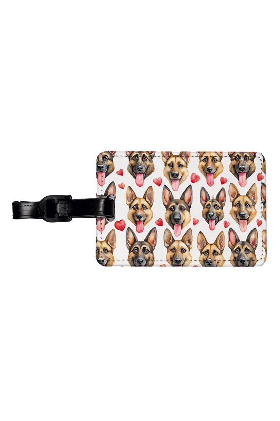 Cute German Shepherd Dog Faces Hearts Faux Leather Travel Luggage Tag