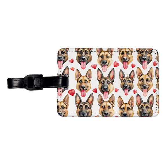 Cute German Shepherd Dog Faces Hearts Faux Leather Travel Luggage Tag