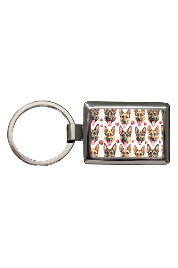 Cute German Shepherd Dog Faces Hearts Metal Rectangle Keychain