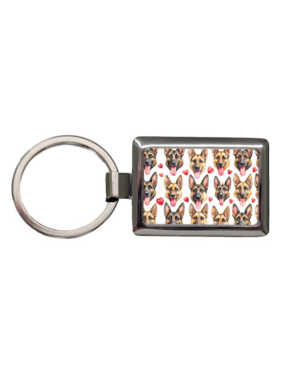 Cute German Shepherd Dog Faces Hearts Metal Rectangle Keychain
