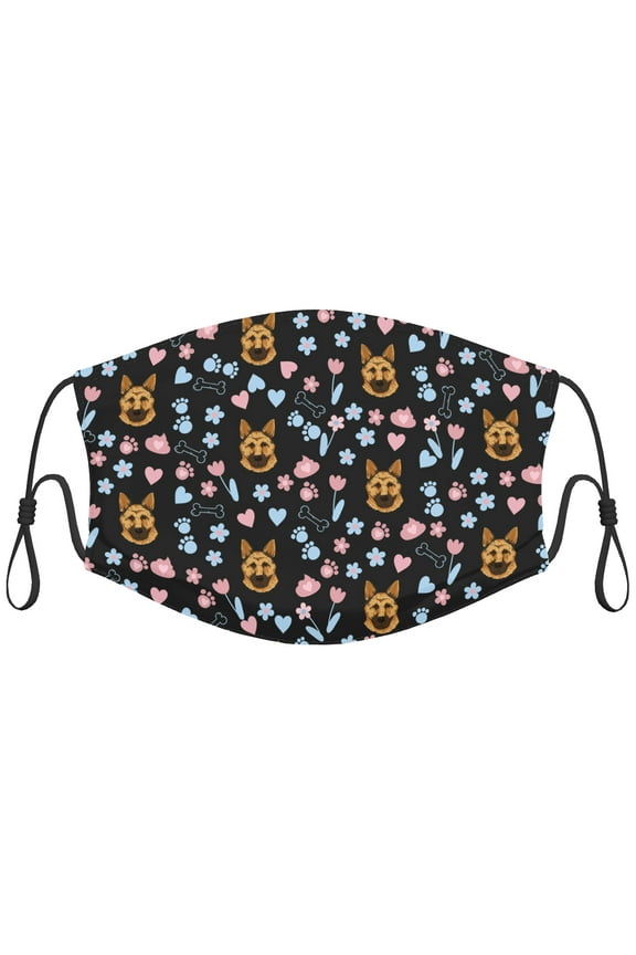 Cute German Shepherd Dog Graphic Printed Cloth Face Masks Reusable Washable Adjustable for Adults (1 PCS)