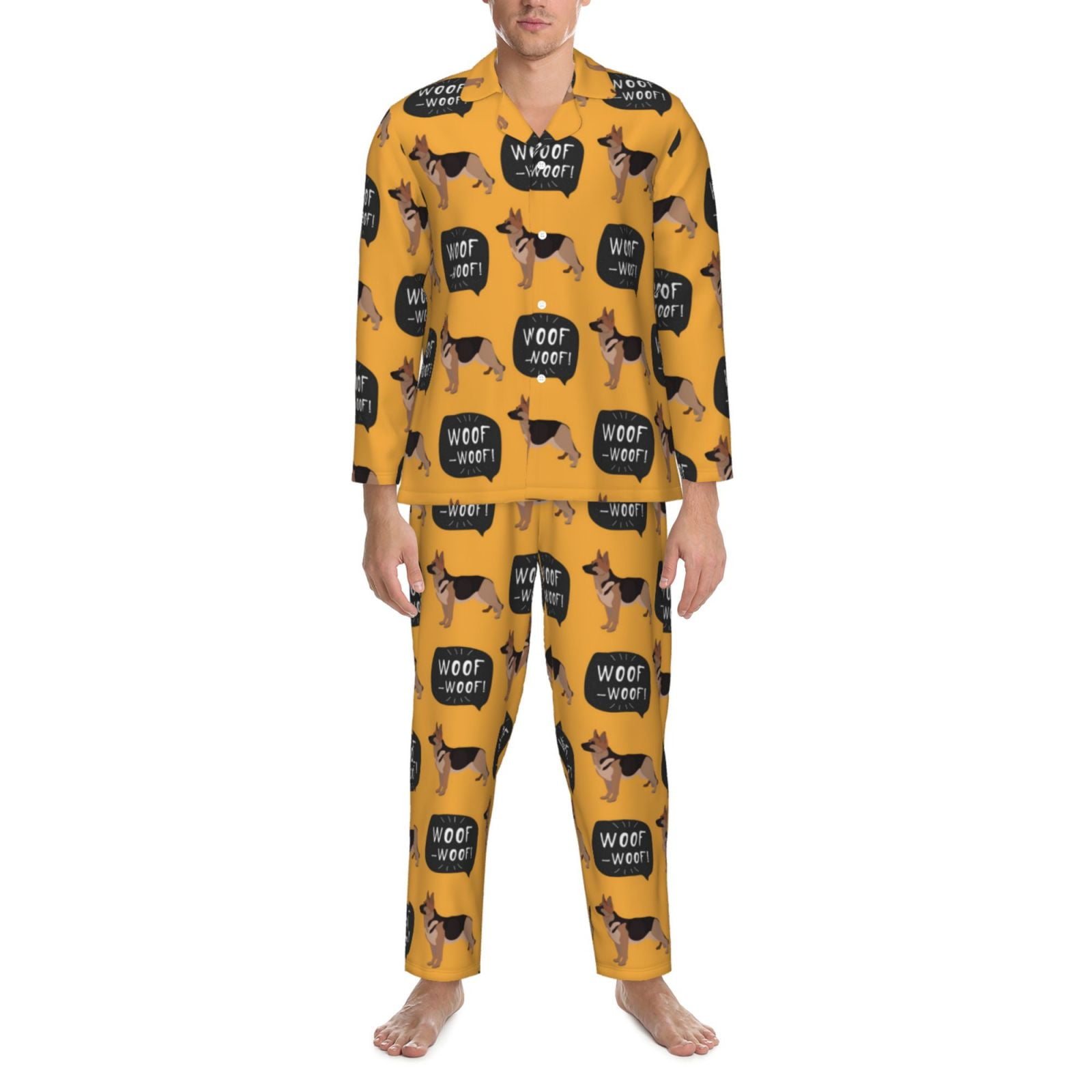 Cute German Shepherd Dog Mens Pajamas Set, Soft Men's Sleepwear Comfy