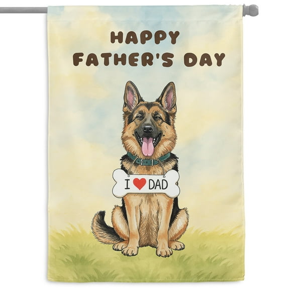 Cute German Shepherd Loves Dad Happy Father's Day House Flag 28x40in Double Sided Alsatian Dog Lover Gifts Outdoor Decor - 12008
