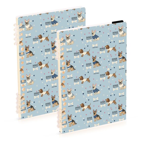 Cute German Shepherd Pattern A5 Notebook Set of 2 Refillable 60 Sheets Detachable Ring Binder PP Cover Journal