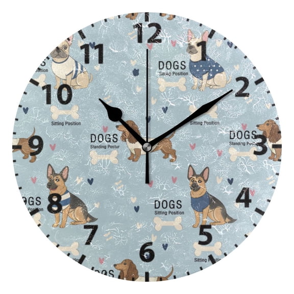 Cute German Shepherd Pattern Wall Clock 10in Round Artistic Oil Painting Home Decor Desk Table Clock