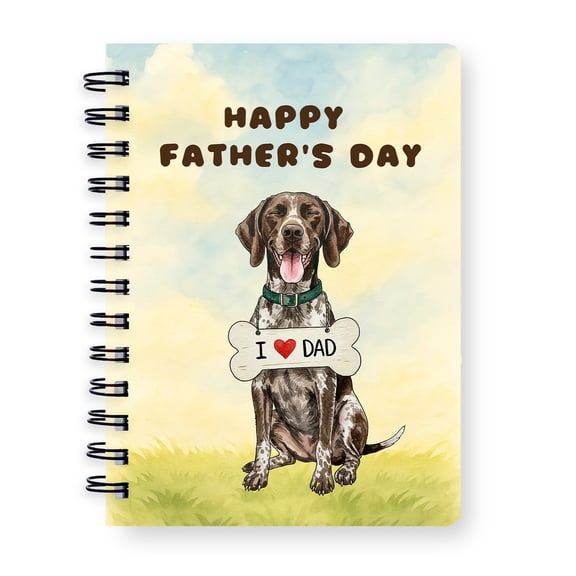 Cute German Shorthaired Pointer Loves Dad Happy Father's Day Spiral Bound Journal GSP Lover Dog Gift 5x7in Spiral Notebook - 12008