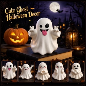 Cute Gesture Ghost Figurine Halloween Decor – Multi Expression Mini Ghost Statue Fall Decorations for Home– Small Tabletop Ornament for Mantel Indoor Halloween Decor