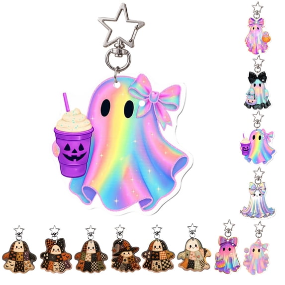Cute Ghost Acrylic KeyChains for Halloween, Ghost Halloween Ornament, Ghost Christmas Tree Ornament Party Decorations Supplies