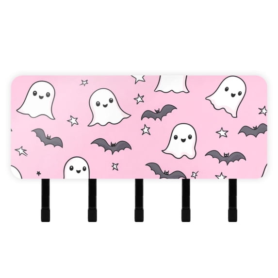 Cute Ghost Bites Key Holder for Wall Mail Holder Organizer with 5 Key Hooks Wall Mount Key Rack with Shelf