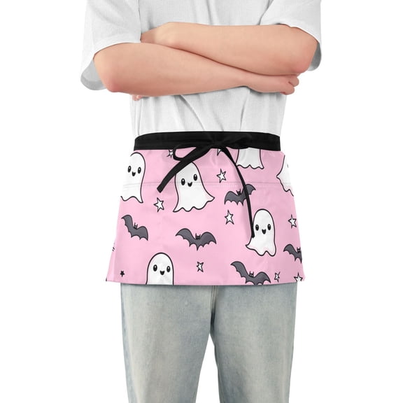 Cute Ghost Bites Waist Apron Adjustable Server Half Apron Kitchen Cooking with 3 Pockets for Men Women