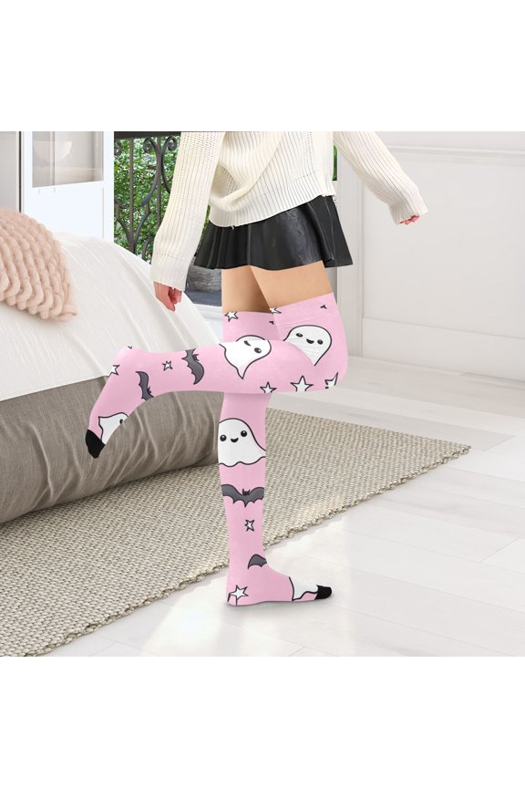 Cute Ghost Bites Womens Thigh High Stocks Over Knee High Socks Thigh Tigh Boot Stockings