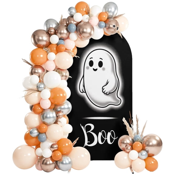 Cute Ghost Boo Arch Backdrop Covers 4 FT, Halloween Retro Ghost Classic Decoration Stretchy Fitted Arched Stand Covers Party Arch Stand Cover Photo Booth for Wedding Birthday Decor
