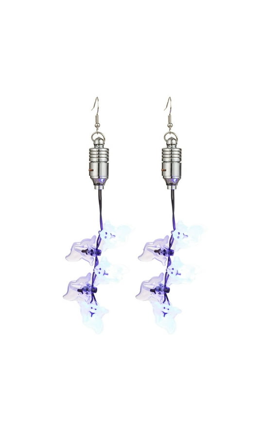 Cute Ghost Boo LED Lights Halloween Dangle Hook Earrings Acrylic Bulbs Drop Fake Huggie Hoops Long Earring for Women Men Unisex