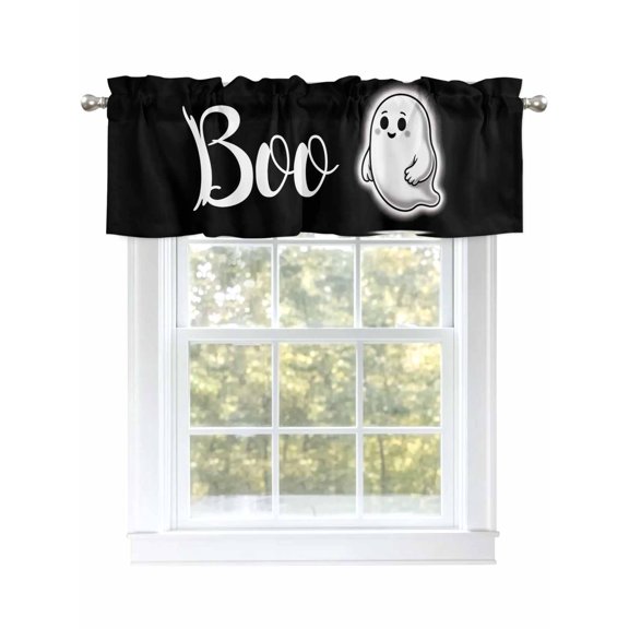 Cute Ghost Boo Valances for Windows Halloween Retro Ghost Classic Decoration Rod Pocket Curtains Valance Short Window Treatment Drapes for Living Room, Bedroom Bathroom 60"&nbsp;W x 18" L