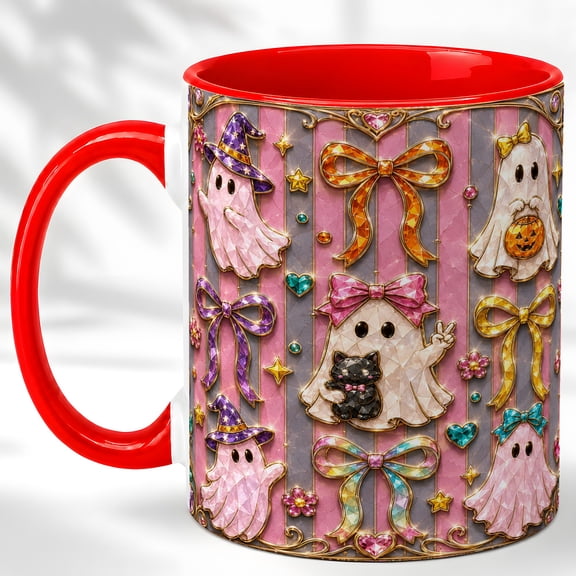 Cute Ghost Bow Coffee Mug, Halloween Ghost Mug, Ceramic Cup