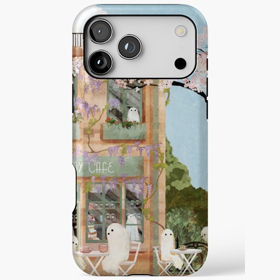 Cute Ghost Cafe Whimsical Spring Coffee ShopPhone Case for iPhone 11 through 17 Pro Max