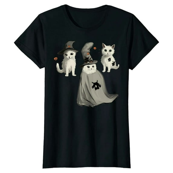 Cute Ghost Cat Funny Halloween Outfit Costumes Black Cat T-Shirt 1759