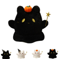 thumbnail image 1 of Cute Ghost Cat Plushies, Halloween Black & White Kitten Stuffed Animal with Star Magic Wand Plush Toys, Pumpkin Hat Option, Spooky Halloween Bedroom Ornament Gifts for Kids Girls C, 1 of 5