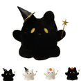 thumbnail image 1 of Cute Ghost Cat Plushies, Halloween Black & White Kitten Stuffed Animal with Star Magic Wand Plush Toys, Pumpkin Hat Option, Spooky Halloween Bedroom Ornament Gifts for Kids Girls D, 1 of 5